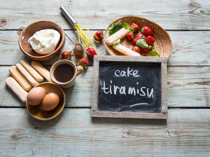 Ingredients in tiramisu cake