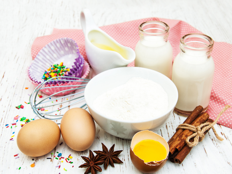 Essential ingredients for making muffins